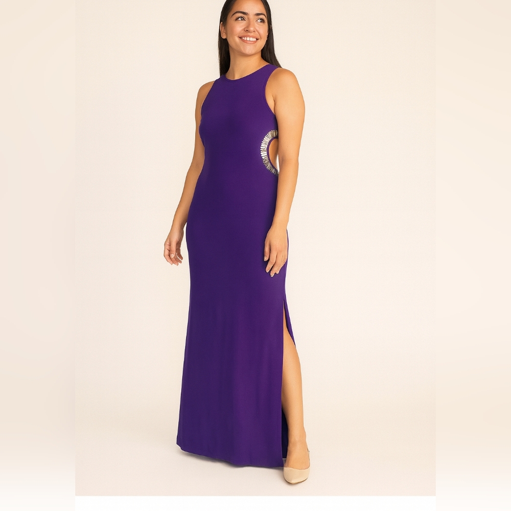 Spense Purple Embellished Halter Gown for Prom